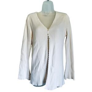 Vintage GAS Sweater Co Ribbed Cardigan Women’s Large Ivory Button Front Y2K